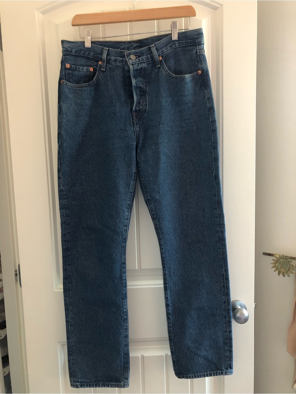 Levi's Blue Denim 501 Classic Jeans with Tan Leather Patch